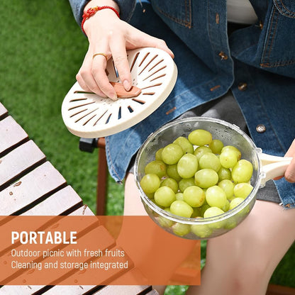 2 in 1 Drainer, White 6.1" x 3.27" Collapsible Fruit Washing Basket