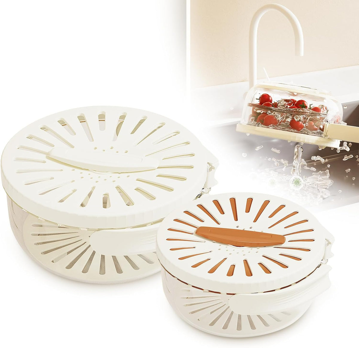 2 in 1 Drainer, White 6.1" x 3.27" Collapsible Fruit Washing Basket