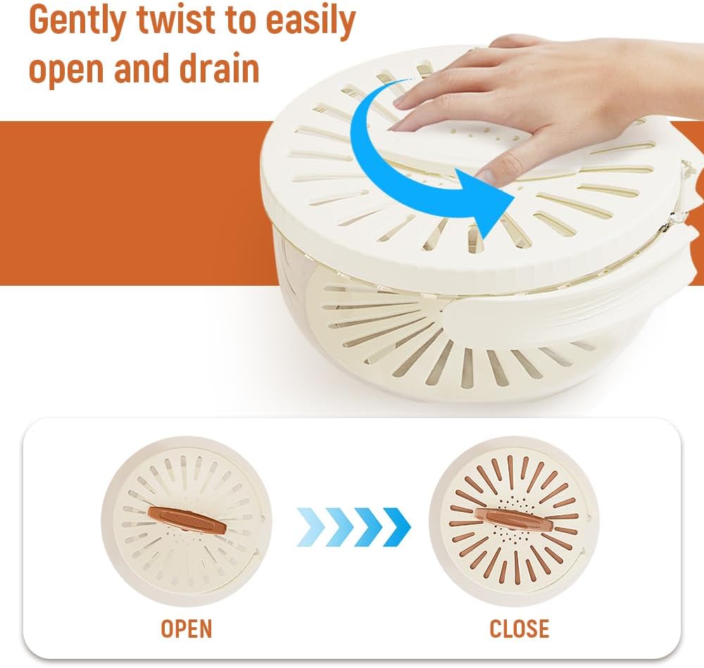 2 in 1 Drainer, White 6.1" x 3.27" Collapsible Fruit Washing Basket