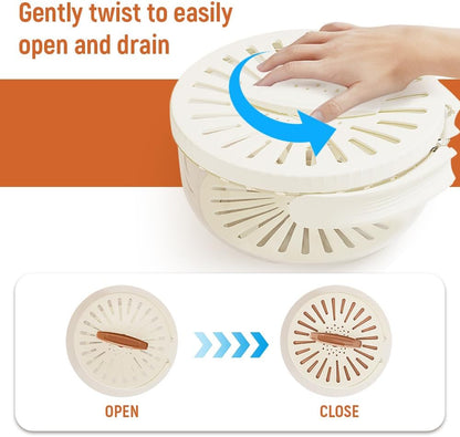2 in 1 Drainer, White 6.1" x 3.27" Collapsible Fruit Washing Basket
