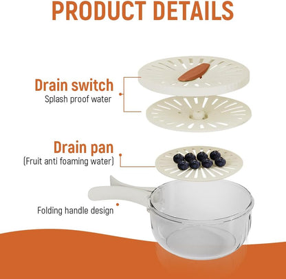 2 in 1 Drainer, White 6.1" x 3.27" Collapsible Fruit Washing Basket