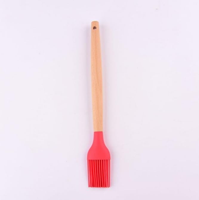 Silicone Oil Brush with Wooden Handle,Durable Basting Brush Pastry Brush,Easy to Clean for Cooking Baking Grilling (Red)