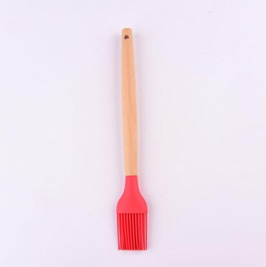 Silicone Oil Brush with Wooden Handle,Durable Basting Brush Pastry Brush,Easy to Clean for Cooking Baking Grilling (Red)