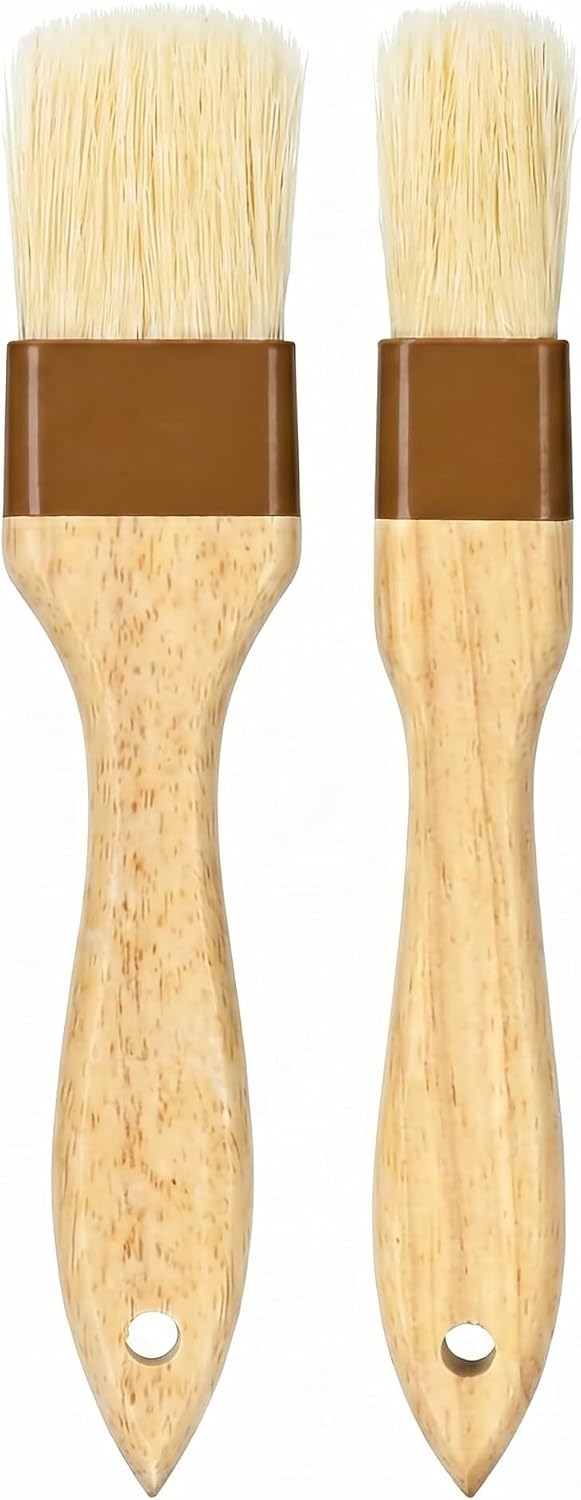 Pastry Brush 2 Pack, Boar Bristle Basting Brush for Cooking, BBQ