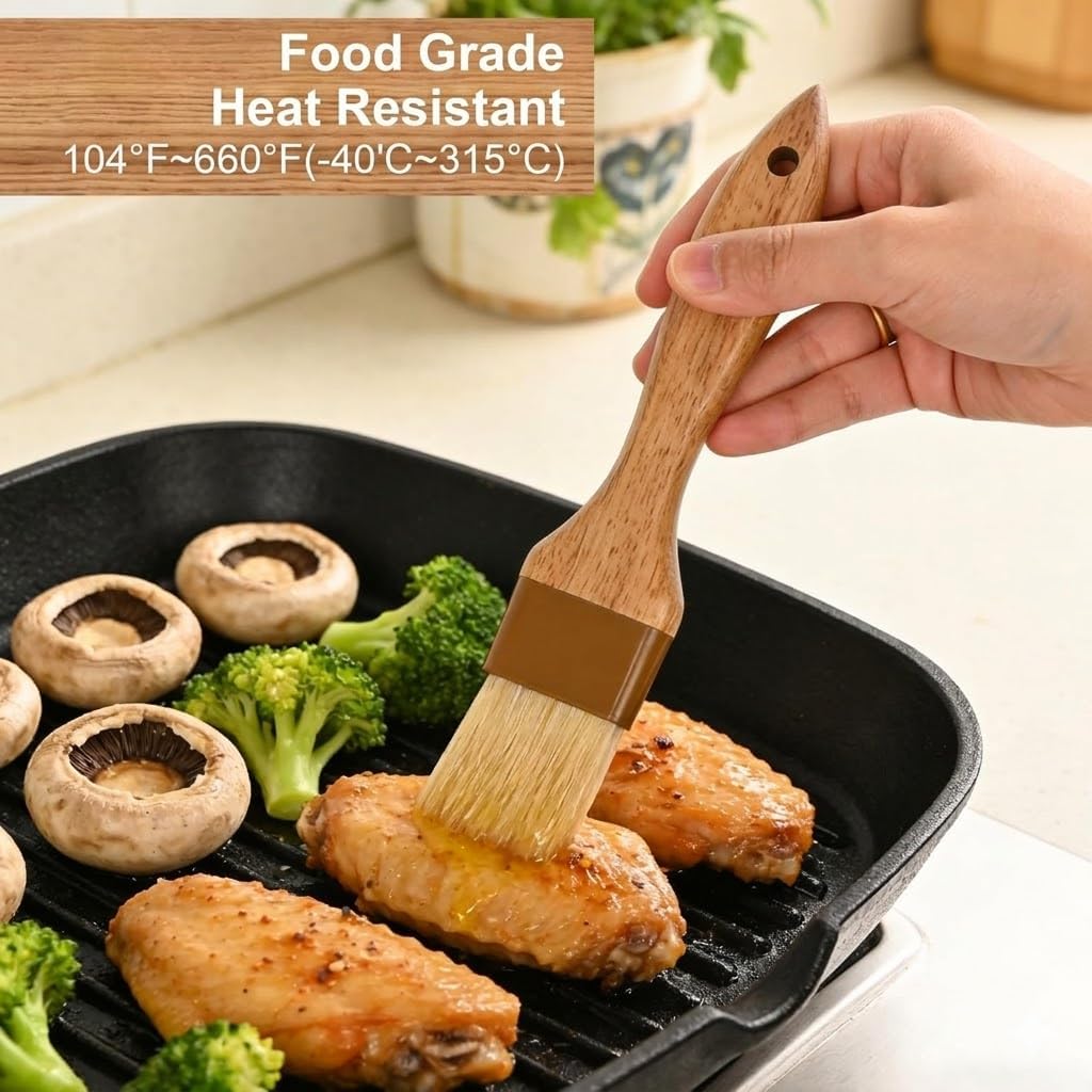 Pastry Brush 2 Pack, Boar Bristle Basting Brush for Cooking, BBQ