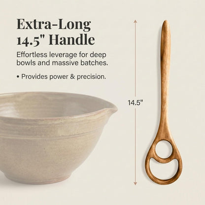 Danish Dough Whisk, Acacia Wood Sourdough Bread Mixing Tool for Pizza Dough, Biscuits & Cake Batter, Kitchenware with Unique Wood Grain Hook, Ideal for Wedding & Housewarming Gift, 14.5 in