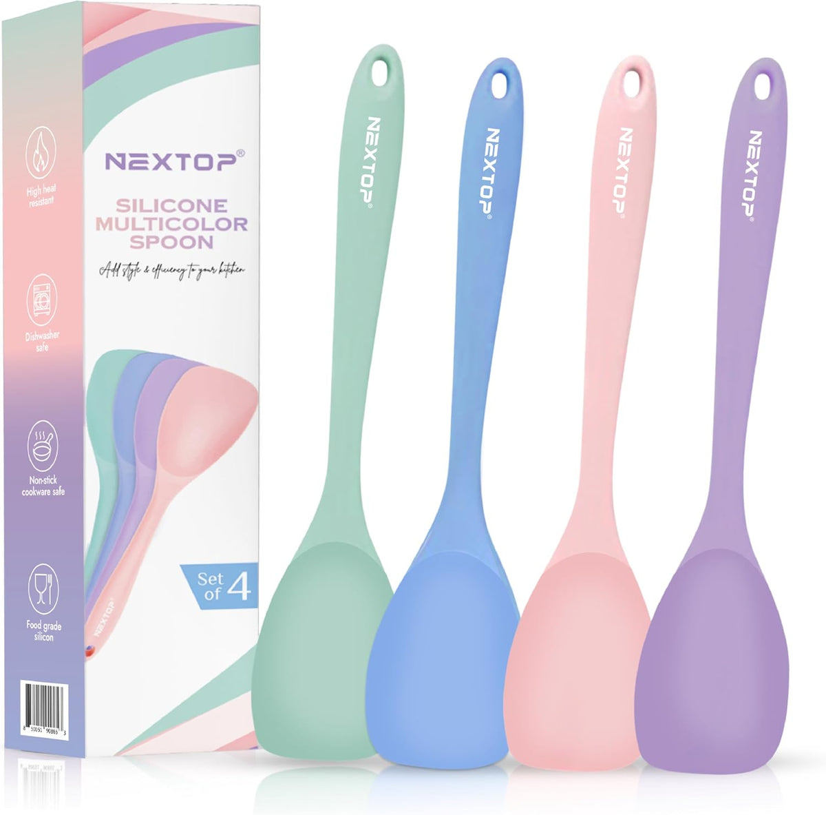 Silicone Spatula Set of 4 – Multipurpose Seamless Silicone Spoon Spatula for Mixing and Cooking – MultiColour Heat Resistant Flexible Kitchen Utensils for Blending, Stirring, and Baking