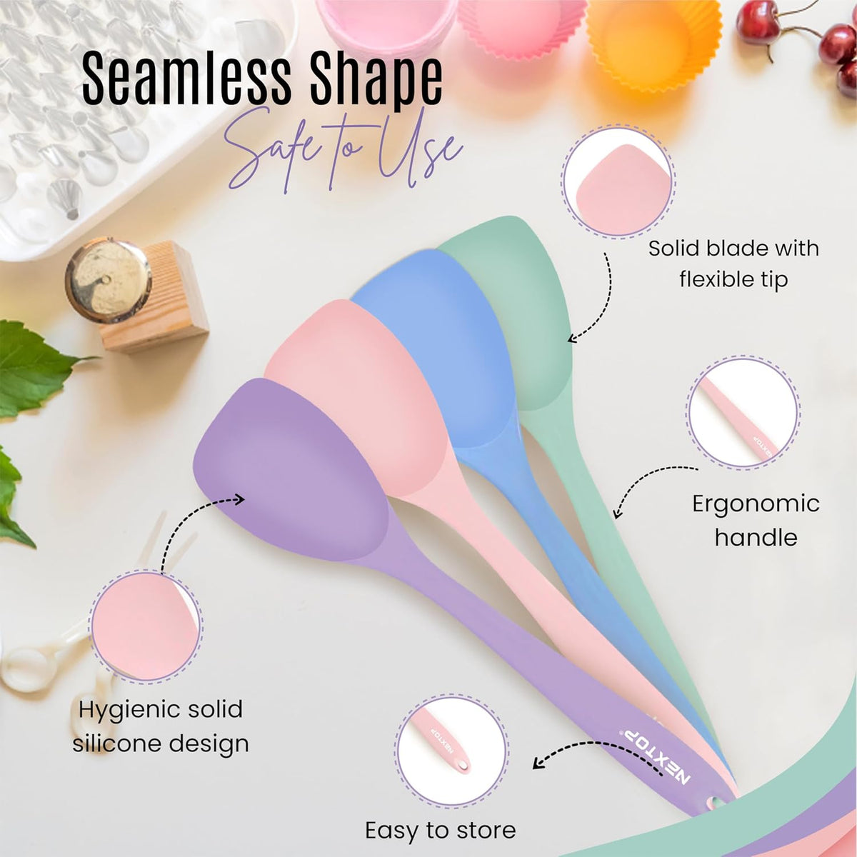 Silicone Spatula Set of 4 – Multipurpose Seamless Silicone Spoon Spatula for Mixing and Cooking – MultiColour Heat Resistant Flexible Kitchen Utensils for Blending, Stirring, and Baking