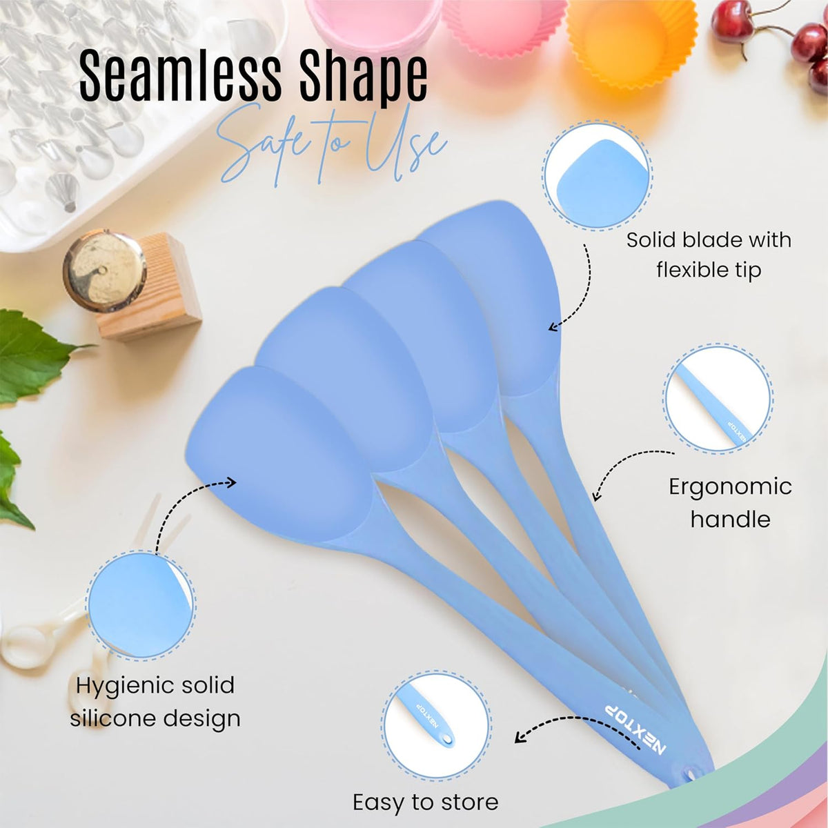Silicone Spatula Set of 4 – Multipurpose Seamless Silicone Spoon Spatula for Mixing and Cooking – MultiColour Heat Resistant Flexible Kitchen Utensils for Blending, Stirring, and Baking