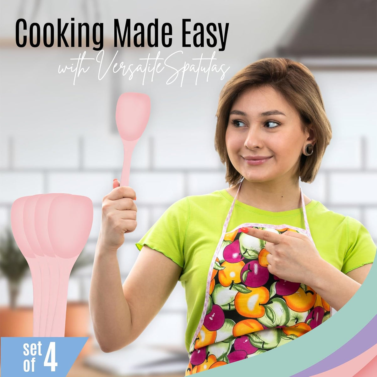 Silicone Spatula Set of 4 – Multipurpose Seamless Silicone Spoon Spatula for Mixing and Cooking – MultiColour Heat Resistant Flexible Kitchen Utensils for Blending, Stirring, and Baking
