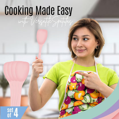 Silicone Spatula Set of 4 – Multipurpose Seamless Silicone Spoon Spatula for Mixing and Cooking – MultiColour Heat Resistant Flexible Kitchen Utensils for Blending, Stirring, and Baking