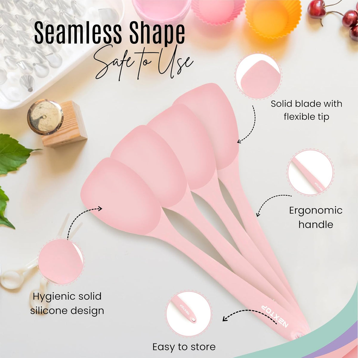 Silicone Spatula Set of 4 – Multipurpose Seamless Silicone Spoon Spatula for Mixing and Cooking – MultiColour Heat Resistant Flexible Kitchen Utensils for Blending, Stirring, and Baking