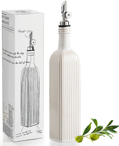 18 OZ Olive Oil Dispenser Bottle For Kithen with Golden Pourer | Ceramic, Automatic Stainless Steel Pourer, For Kitchen