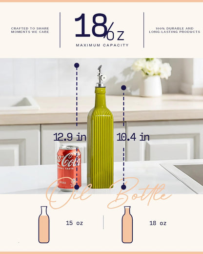 18 OZ Olive Oil Dispenser Bottle For Kithen with Golden Pourer | Ceramic, Automatic Stainless Steel Pourer, For Kitchen