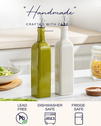 18 OZ Olive Oil Dispenser Bottle For Kithen with Golden Pourer | Ceramic, Automatic Stainless Steel Pourer, For Kitchen