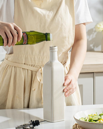 18 OZ Olive Oil Dispenser Bottle For Kithen with Golden Pourer | Ceramic, Automatic Stainless Steel Pourer, For Kitchen