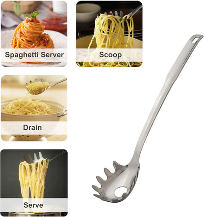 Kitchen Spaghetti Ladle and Pasta Server with Long Handle, 18/8 Stainless Steel, 13-Inch