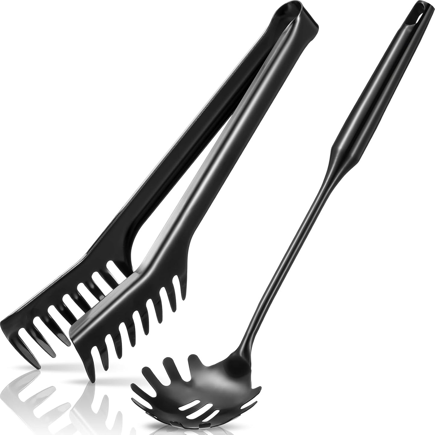 Stainless Steel Spaghetti Spoon and Pasta Tongs Set, Long Handle Noodle Server Tools with Drain Holes, Non-slip Grip for Cooking, Serving Pasta and Noodles(Sliver)