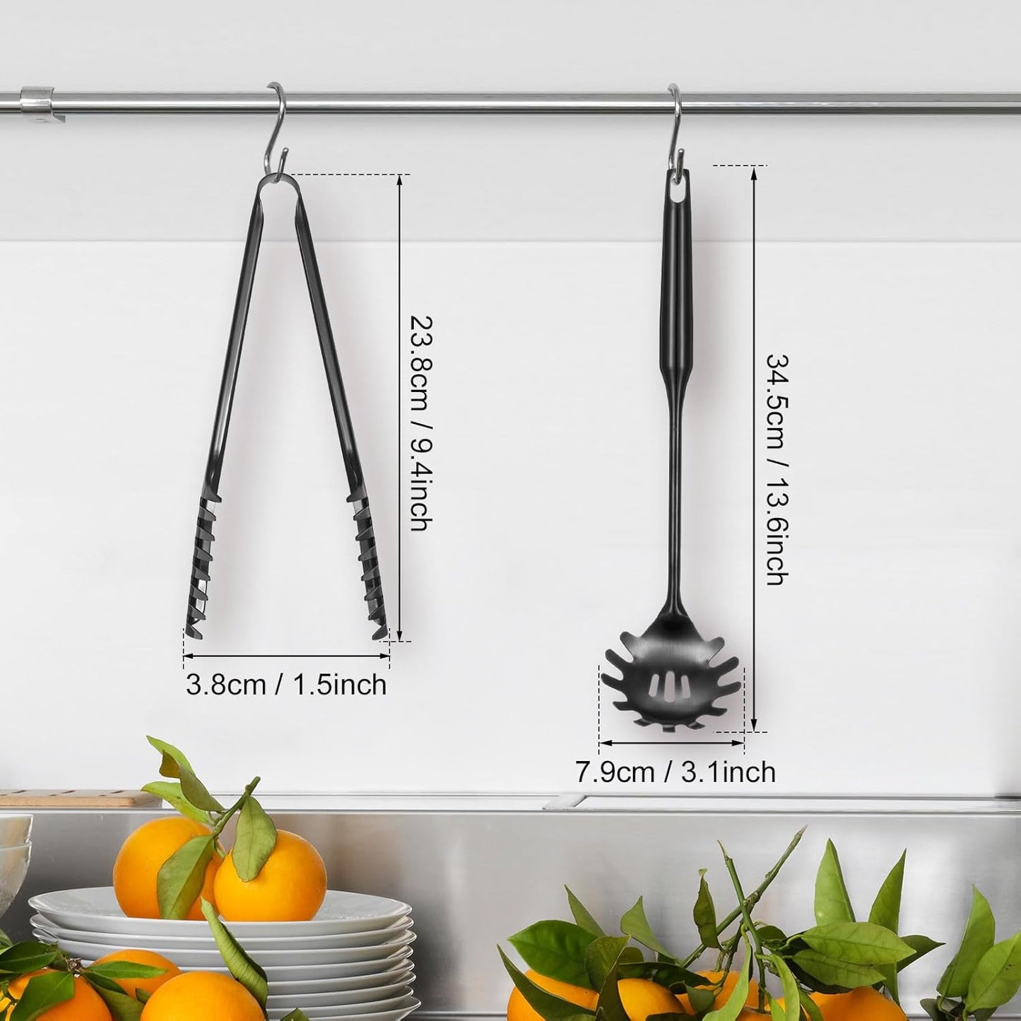 Stainless Steel Spaghetti Spoon and Pasta Tongs Set, Long Handle Noodle Server Tools with Drain Holes, Non-slip Grip for Cooking, Serving Pasta and Noodles(Sliver)