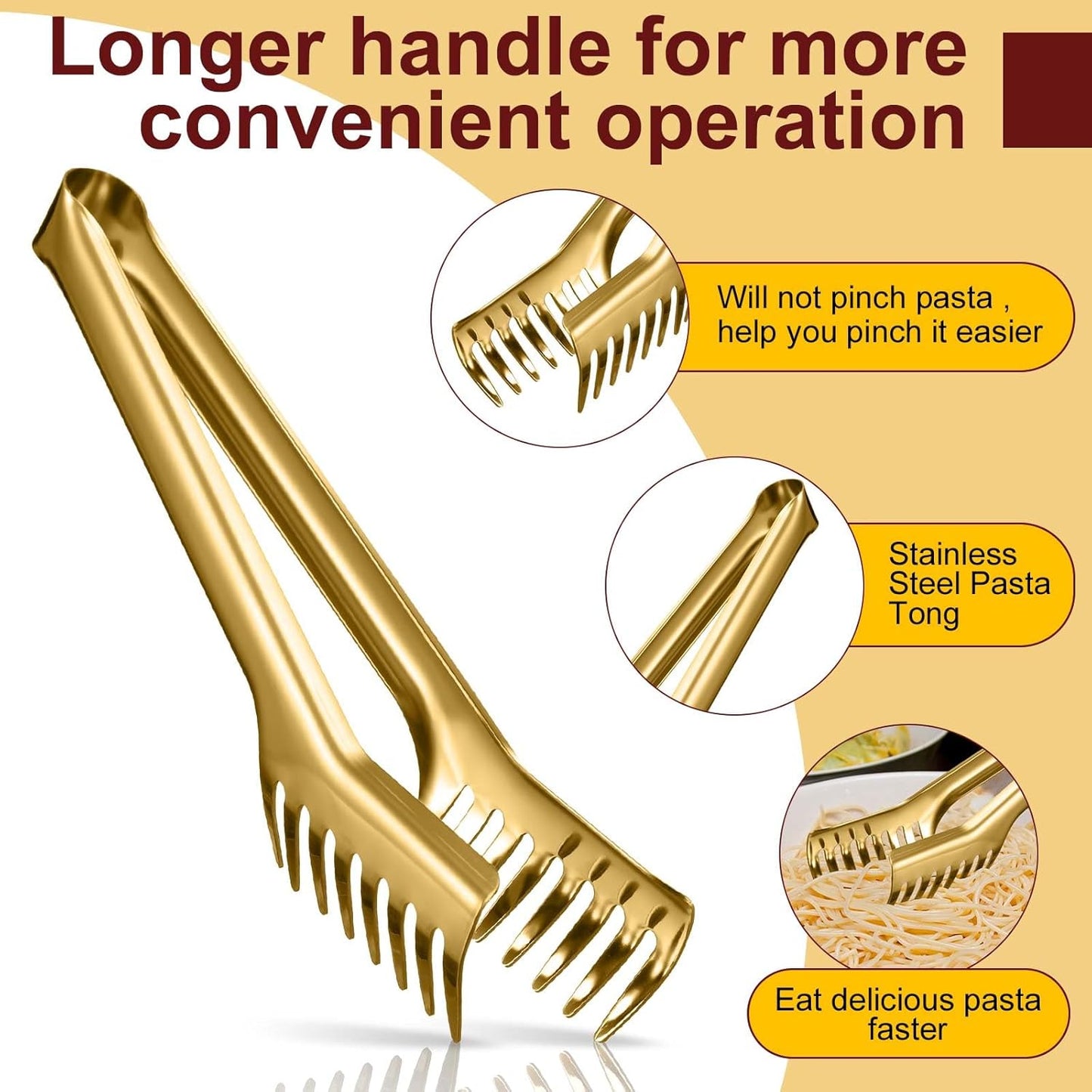 Stainless Steel Spaghetti Spoon and Pasta Tongs Set, Long Handle Noodle Server Tools with Drain Holes, Non-slip Grip for Cooking, Serving Pasta and Noodles(Sliver)