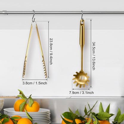 Stainless Steel Spaghetti Spoon and Pasta Tongs Set, Long Handle Noodle Server Tools with Drain Holes, Non-slip Grip for Cooking, Serving Pasta and Noodles(Sliver)