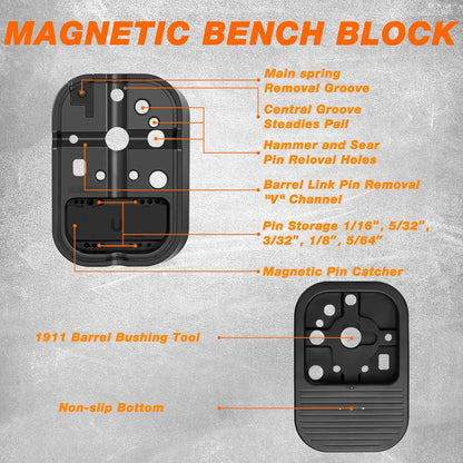 25pc Punch Set and Hammer, Roll Pin Punch Set with Bench Block | Complete Punch Set, Enhanced Magnetic Bench Block, 4 Replaceable Hammer Faces, Heat-Treated 40#Cr Steel, Compact Case