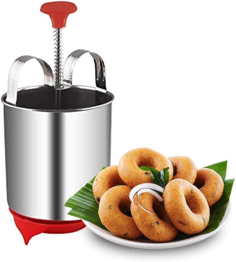 Stainless Steel Vada Maker Machine - Easy Batter Dispenser for Crispy South Indian Wada & Homemade Donuts - Quick Breakfast Kitchen Utensil (Pack of 2)