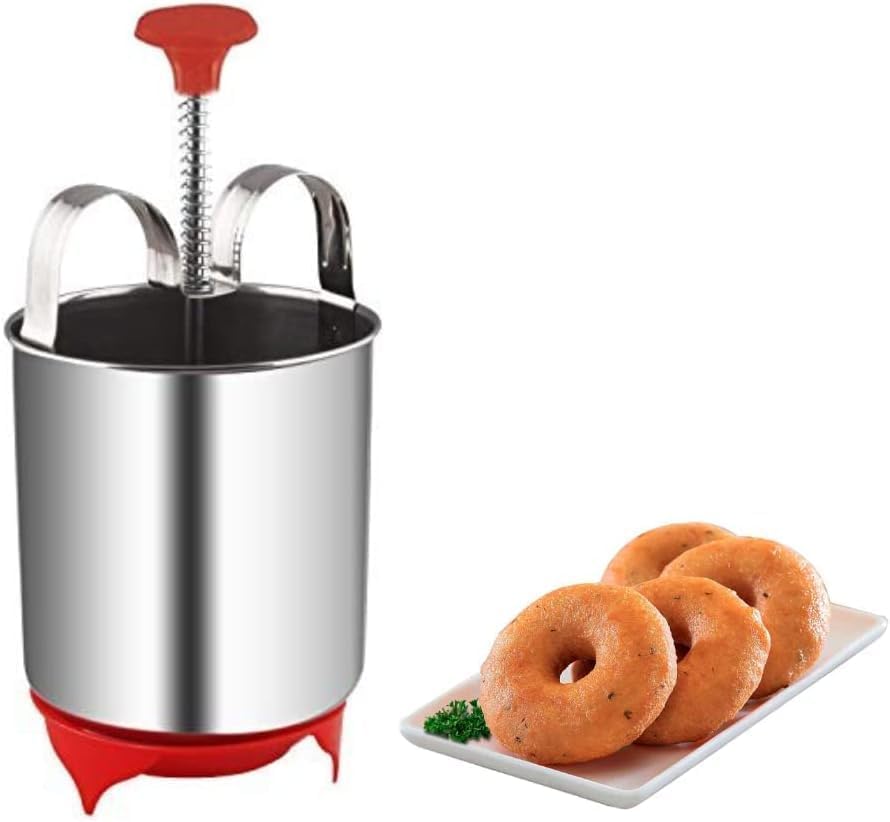 Stainless Steel Vada Maker Machine - Easy Batter Dispenser for Crispy South Indian Wada & Homemade Donuts - Quick Breakfast Kitchen Utensil (Pack of 2)