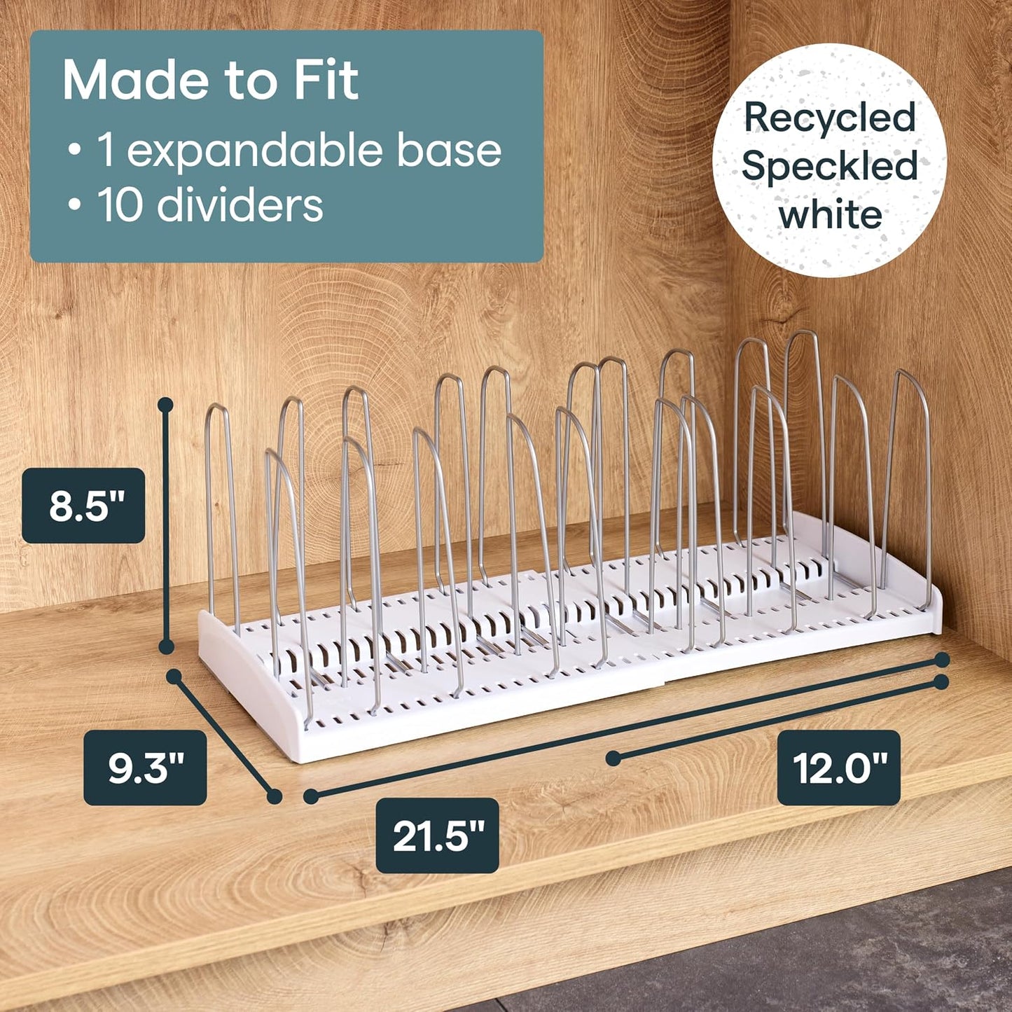 StoreMore Expandable Cookware Rack with Tall Steel Wires, 12.5"-22" Wide Adjustable Pan Organizer for Kitchen Cabinet Storage, Premium Edition