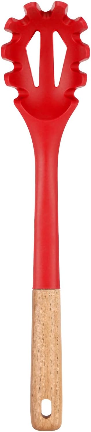 Silicone Pasta Fork, Kitchen Heat Resistant Noodle Spoon Server, BPA Free Spaghetti Strainer,12.8 inch (Khaki)
