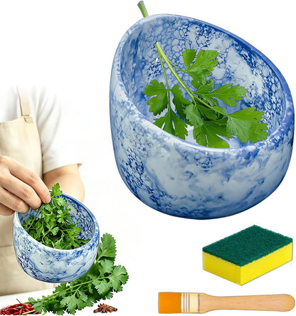 Efficient Ceramic Herb Stripper Bowl Pottery Herb Stripping Tool, Kitchen Leaf Removal Tool for Kale, Chard, Cilantro, Thyme, Basil, Parsley & Rosemary