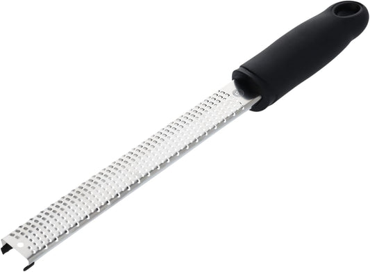 Lemon Zester Grater Micro Planing Tool for Zesting Citrus Fruits, Kitchen Gadget for Finely Grating Garlic, Ginger, Nutmeg, Parmesan Cheese, Chocolate and More, Stainless Steel, Black