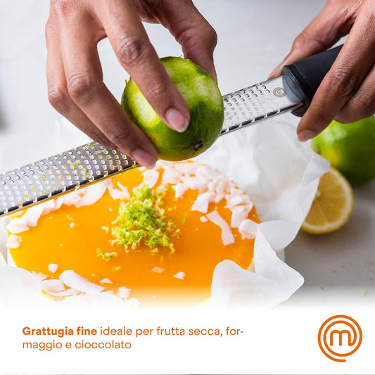 Lemon Zester Grater Micro Planing Tool for Zesting Citrus Fruits, Kitchen Gadget for Finely Grating Garlic, Ginger, Nutmeg, Parmesan Cheese, Chocolate and More, Stainless Steel, Black