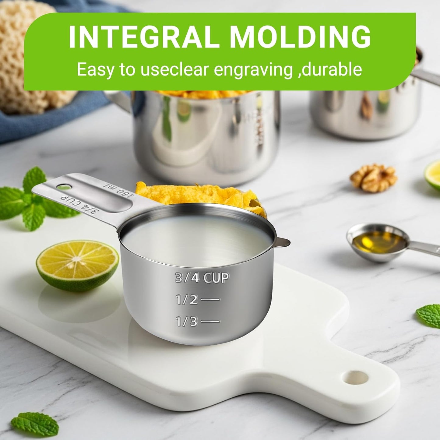 2 Pcs 3/4 Cup Measuring Cup, 180ml (6oz) Stainless Steel Scoop, Stainless Steel Measuring Cups, Suitable for Cooking, Baking, And Coffee Preparation