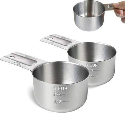 2 Pcs 3/4 Cup Measuring Cup, 180ml (6oz) Stainless Steel Scoop, Stainless Steel Measuring Cups, Suitable for Cooking, Baking, And Coffee Preparation
