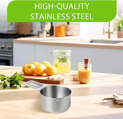 2 Pcs 3/4 Cup Measuring Cup, 180ml (6oz) Stainless Steel Scoop, Stainless Steel Measuring Cups, Suitable for Cooking, Baking, And Coffee Preparation