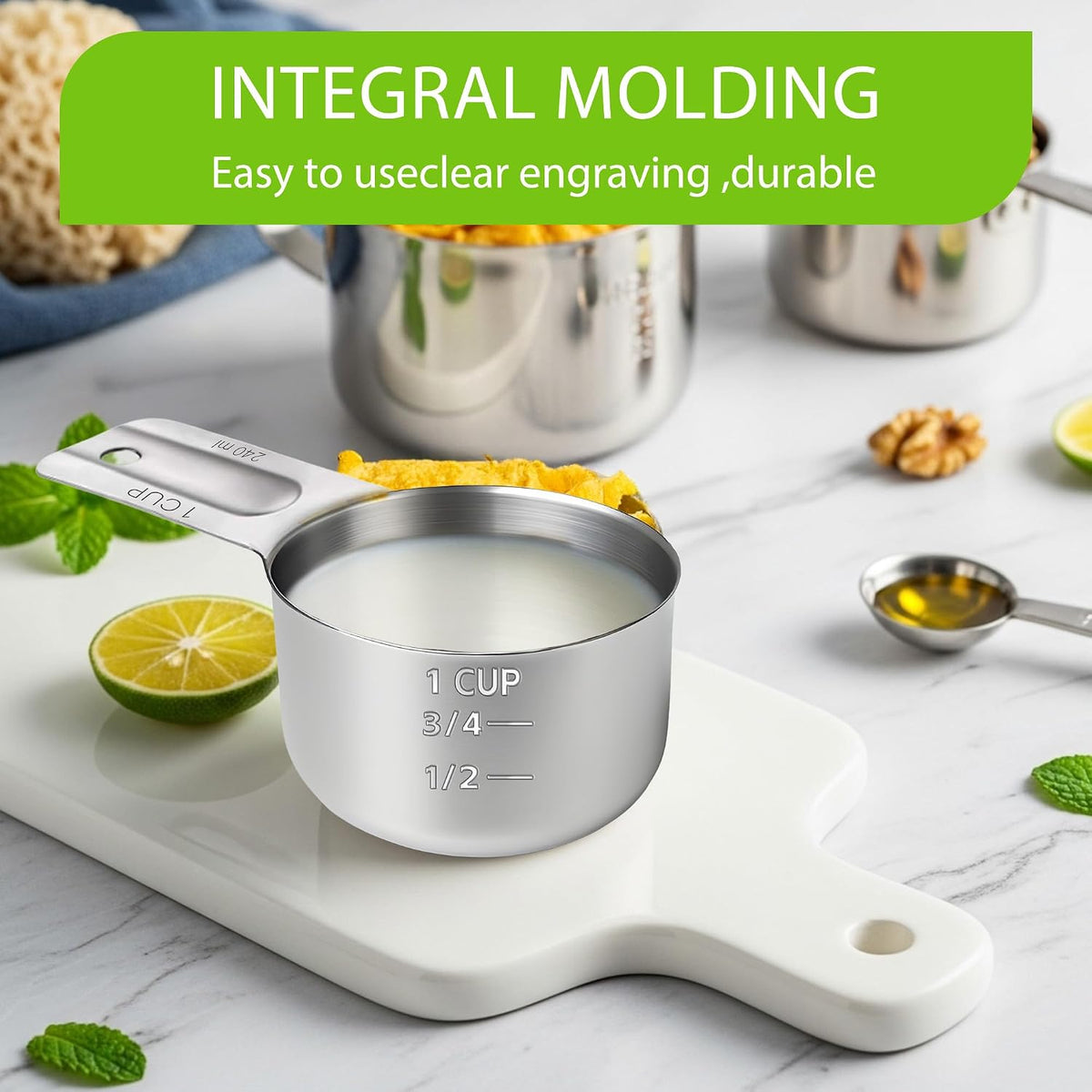 2 Pcs 3/4 Cup Measuring Cup, 180ml (6oz) Stainless Steel Scoop, Stainless Steel Measuring Cups, Suitable for Cooking, Baking, And Coffee Preparation