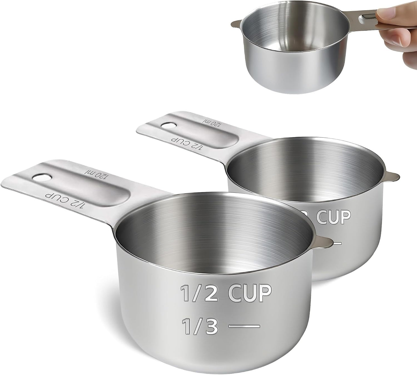 2 Pcs 3/4 Cup Measuring Cup, 180ml (6oz) Stainless Steel Scoop, Stainless Steel Measuring Cups, Suitable for Cooking, Baking, And Coffee Preparation