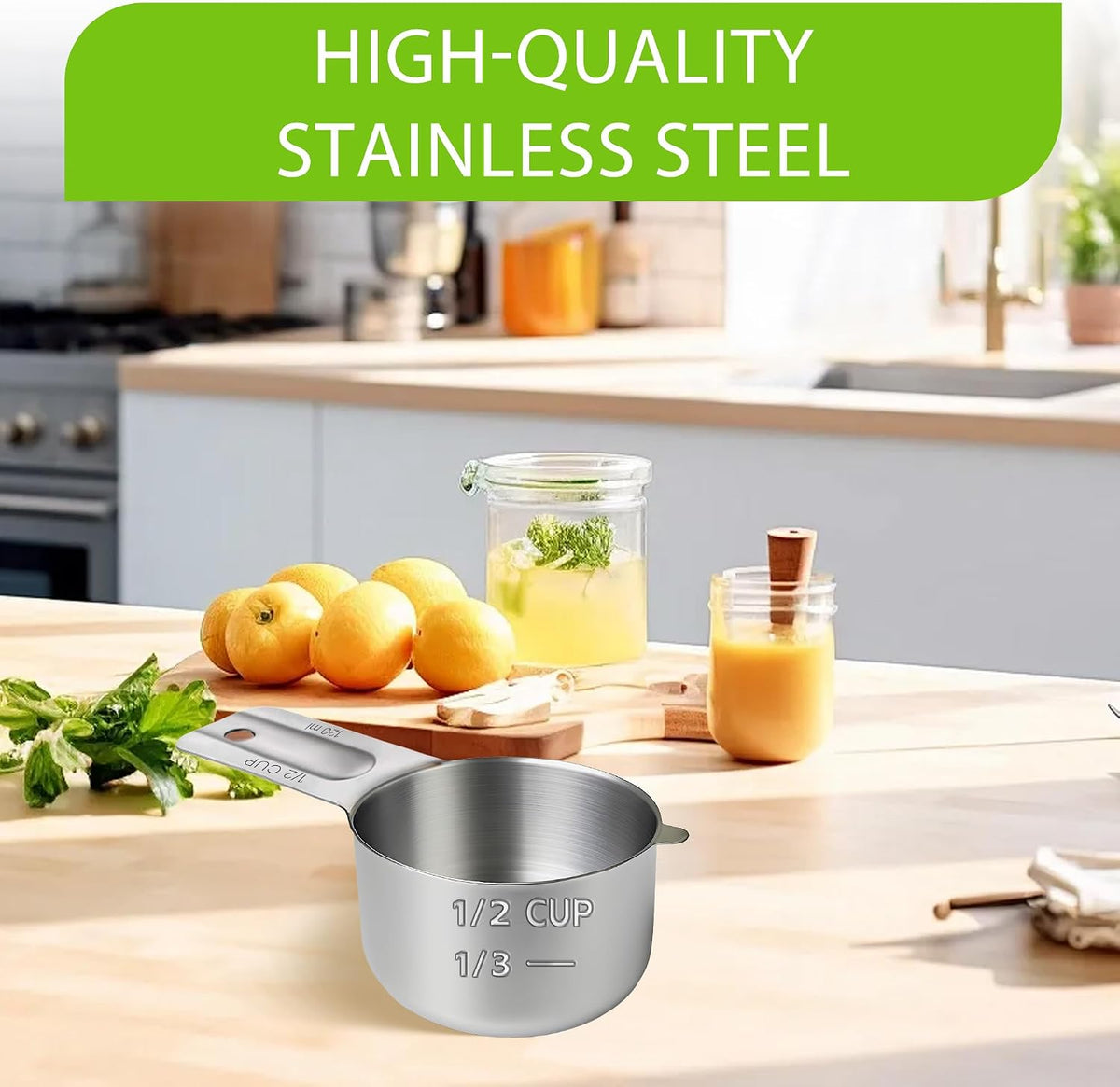 2 Pcs 3/4 Cup Measuring Cup, 180ml (6oz) Stainless Steel Scoop, Stainless Steel Measuring Cups, Suitable for Cooking, Baking, And Coffee Preparation