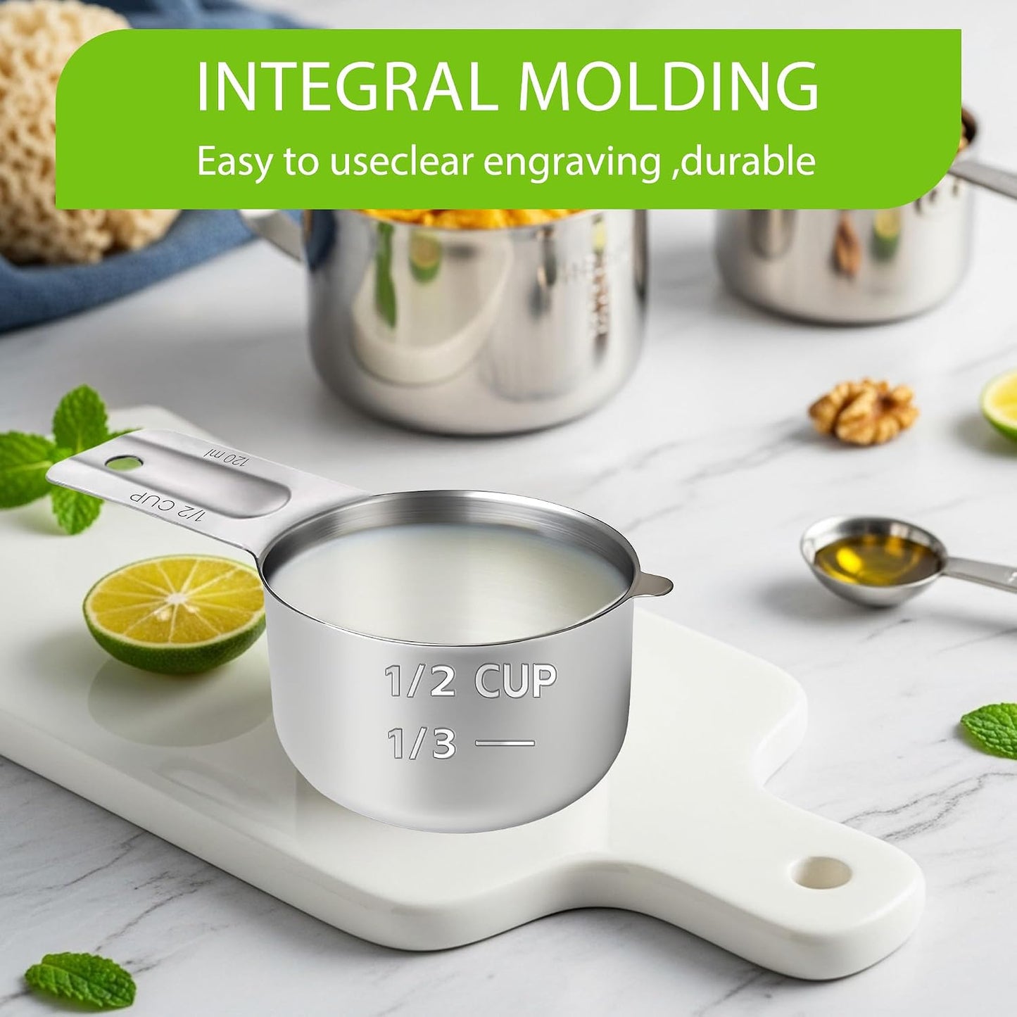 2 Pcs 3/4 Cup Measuring Cup, 180ml (6oz) Stainless Steel Scoop, Stainless Steel Measuring Cups, Suitable for Cooking, Baking, And Coffee Preparation