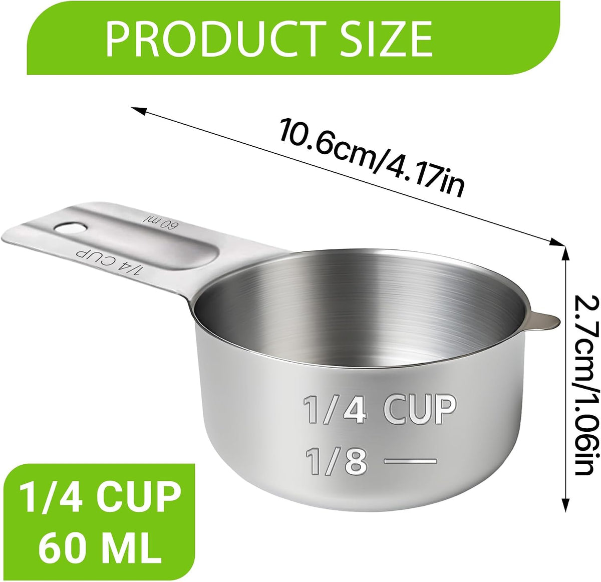 2 Pcs 3/4 Cup Measuring Cup, 180ml (6oz) Stainless Steel Scoop, Stainless Steel Measuring Cups, Suitable for Cooking, Baking, And Coffee Preparation