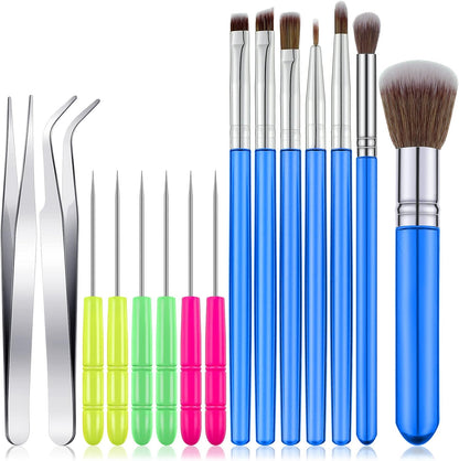 15 Pcs Decorating Brushes Fondant Tool Set for Cake Baking Dust Pastry Decor, Includes Pastry Brush, Cookie Scriber, Mixing Needle, and Tweezers for Biscuit Cake Kitchen Bakery Tools(Blue)