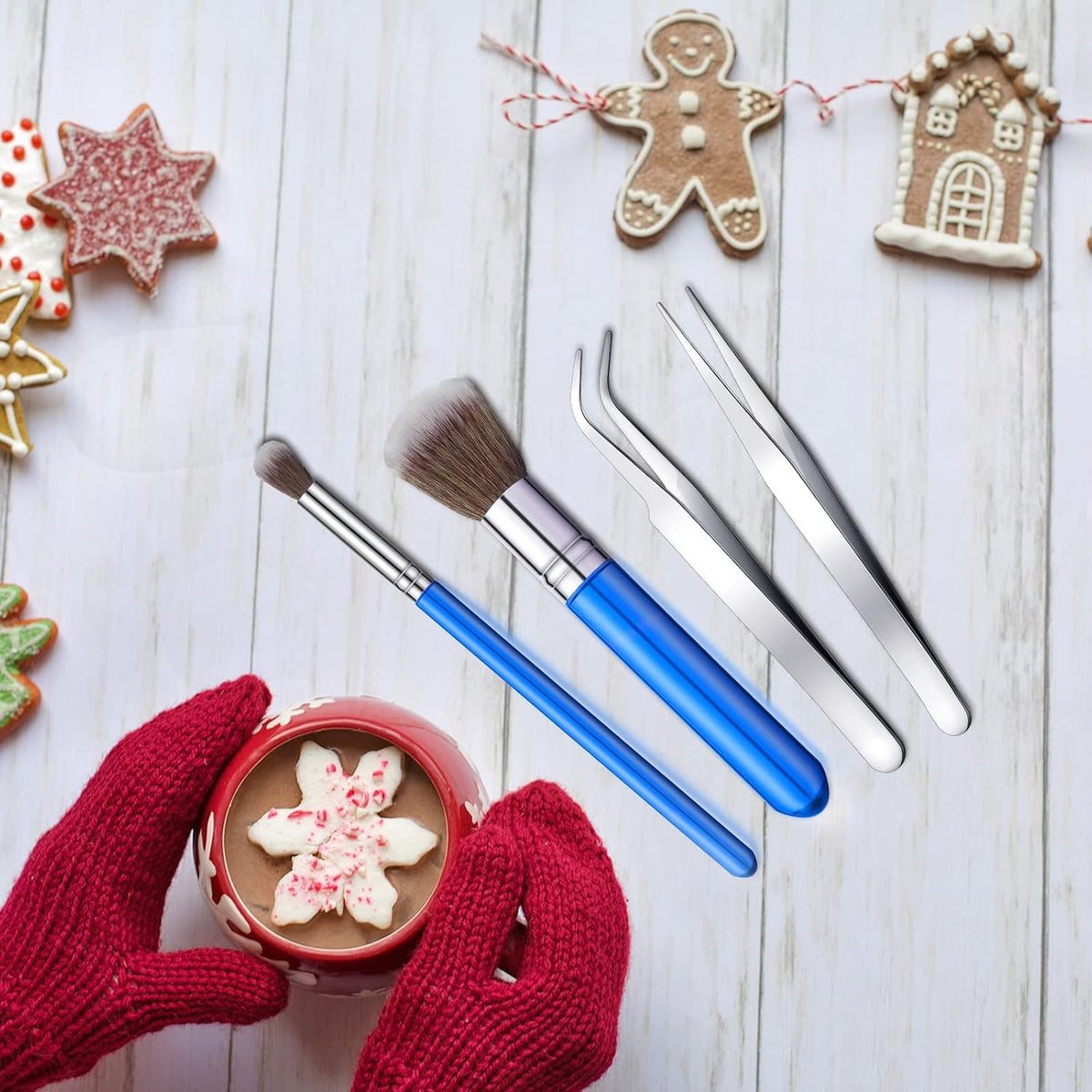 15 Pcs Decorating Brushes Fondant Tool Set for Cake Baking Dust Pastry Decor, Includes Pastry Brush, Cookie Scriber, Mixing Needle, and Tweezers for Biscuit Cake Kitchen Bakery Tools(Blue)