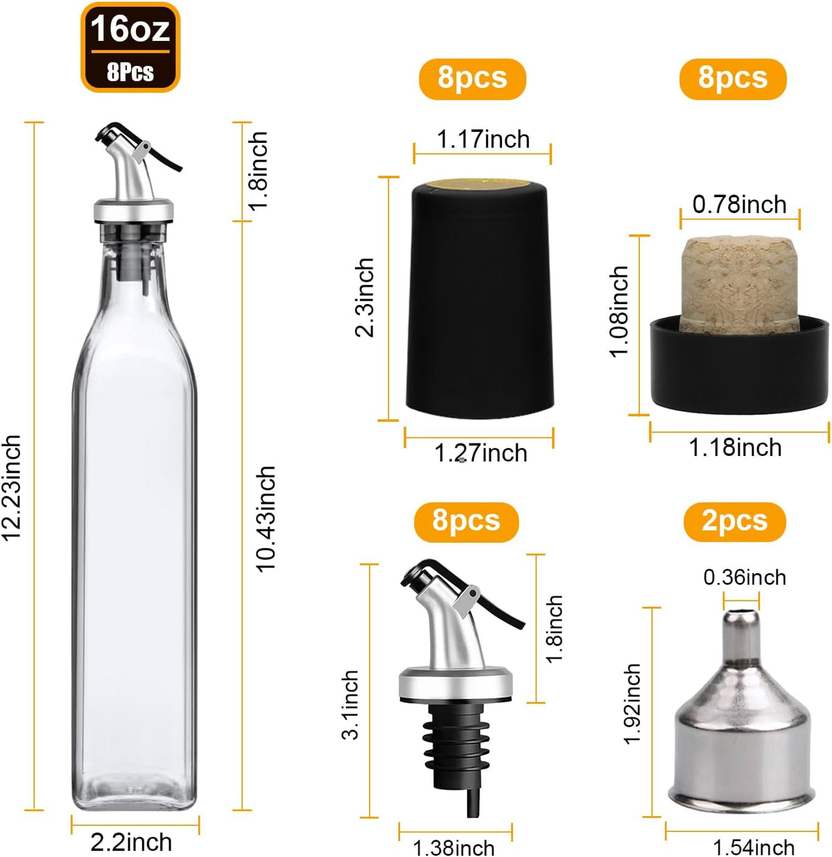 8Pcs 17oz Olive Oil Dispenser Bottle, Oil Dispenser for Kitchen