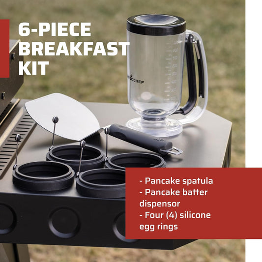 Breakfast Kit - Flat-Top Griddle Accessories Includes Pancake Batter Dispenser, Griddle Spatula & 4 Egg Rings