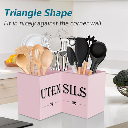 Extra Large Utensil Holder Countertop for Kitchen Counter,Wood,Black | Hold 40 Utensils,3 Removable Divider,Rutic Silverware Organizer Caddy,Spacesaving,Farmhouse Cooking Crock for Spatula,Spoon
