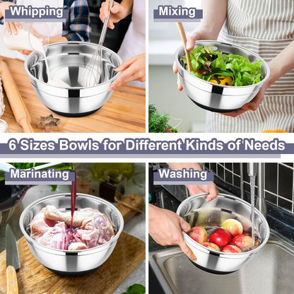 Mixing Bowls, Stainless Steel Salad Bowl with Lid & Graters -Black