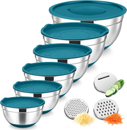 Mixing Bowls, Stainless Steel Salad Bowl with Lid & Graters -Black