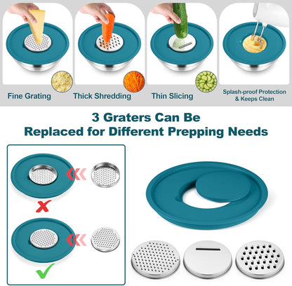 Mixing Bowls, Stainless Steel Salad Bowl with Lid & Graters -Black