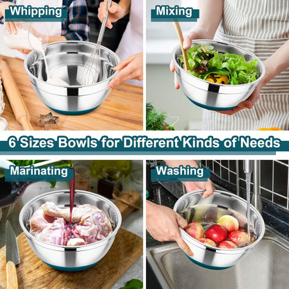 Mixing Bowls, Stainless Steel Salad Bowl with Lid & Graters -Black